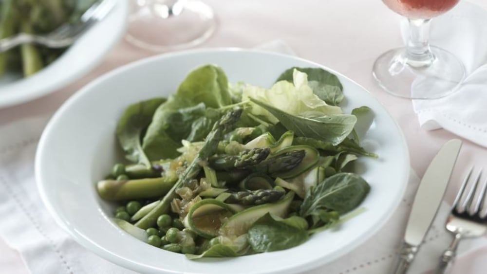 Skinny Spring Vegetable Salad Over Fresh Greens All In Good Measure